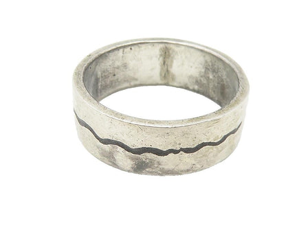 925 Sterling Silver  Vintage Love Heart Scribble Smooth Band Ring Sz 8 RG10712