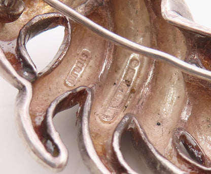 925 Sterling Silver Vintage Brooch Designer Dark Tone Cutout Swirls  BP11484