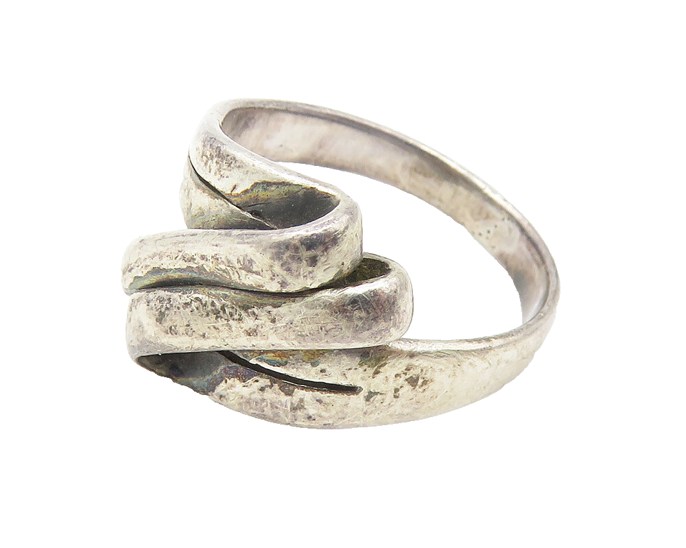 925 Sterling Silver  Vintage Folded Ribbon Design Band Ring Sz 7  RG11013