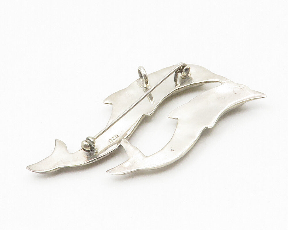925 Sterling Silver  Vintage Shiny Mom & Baby Dolphin Motif Brooch Pin  BP5381