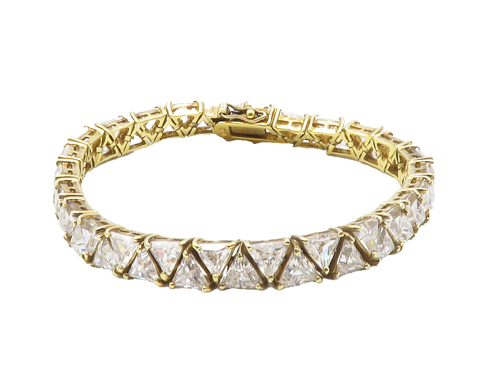 925 Sterling Silver  Shiny Cubic Zirconia Gold Plated Chain Bracelet  BT5477