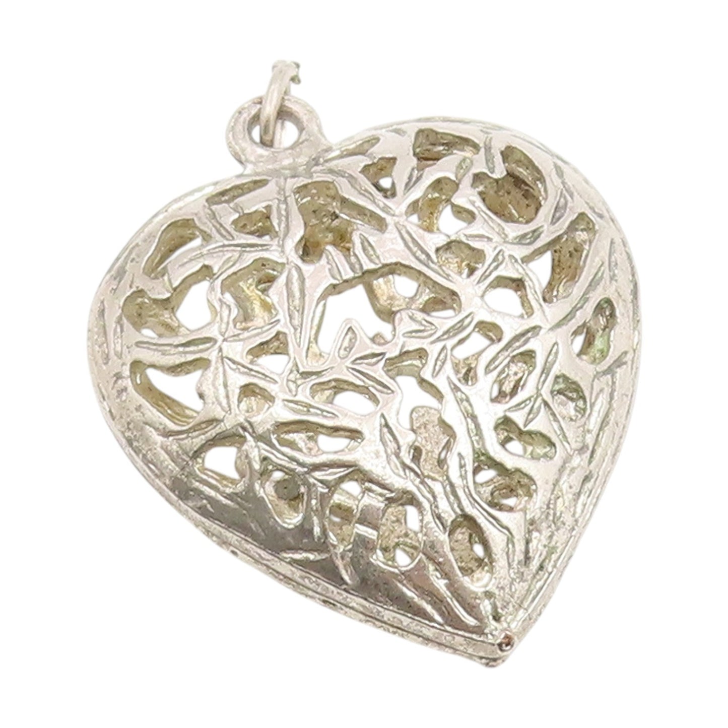 925 Sterling Silver Vintage Pendant Etched Openwork Love Heart OPENS  PT25955