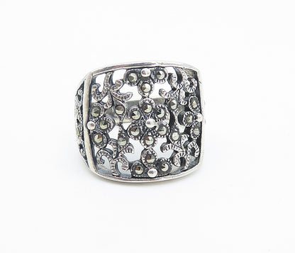 925 Sterling Silver  Marcasite Open Floral Vine Cocktail Ring Sz 7.5  RG8485
