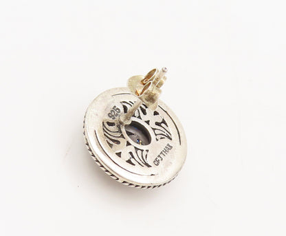 925 Sterling Silver  Vintage Swirly Rope Carved Round CZ Earrings  EG12784