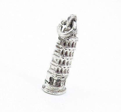 925 Sterling Silver  Vintage Petite Leaning Tower Of Pisa Drop Pendant  PT4972