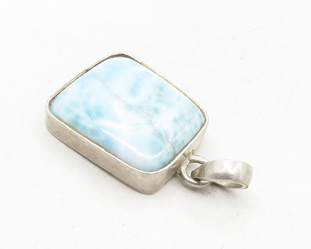 925 Sterling Silver  Vintage Larimar Shiny Smooth Drop Pendant  PT7822