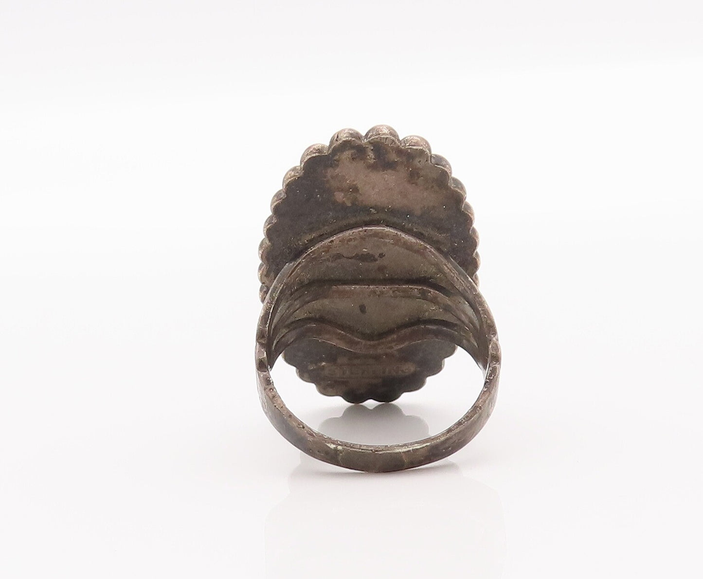 925 Sterling Silver Vintage Ring Southwestern Carved Turquoise Sz 5.5 RG28281