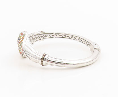 925 Sterling Silver Vintage Bracelet Multi Gemstone Solid Bypass Bangle  BT11607
