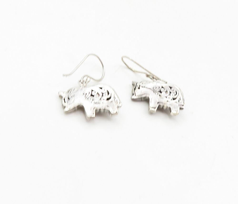 925 Sterling Silver  Vintage Petite Amethyst Elephant Dangle Earrings  EG4740