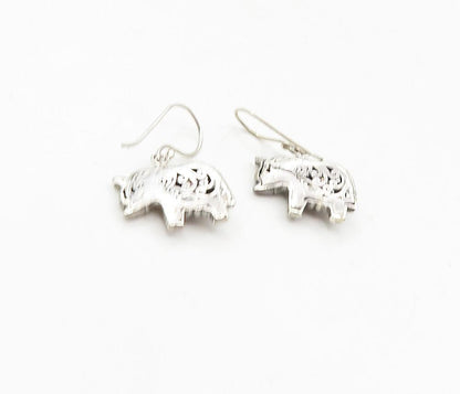 925 Sterling Silver  Vintage Petite Amethyst Elephant Dangle Earrings  EG4740