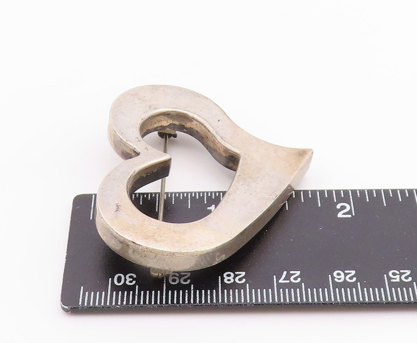 MEXICO 925 Sterling Silver  Vintage Smooth Open Love Heart Brooch Pin  BP6596