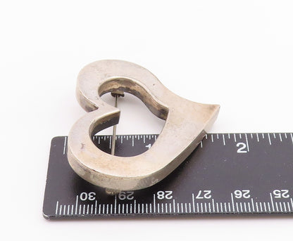 MEXICO 925 Sterling Silver  Vintage Smooth Open Love Heart Brooch Pin  BP6596
