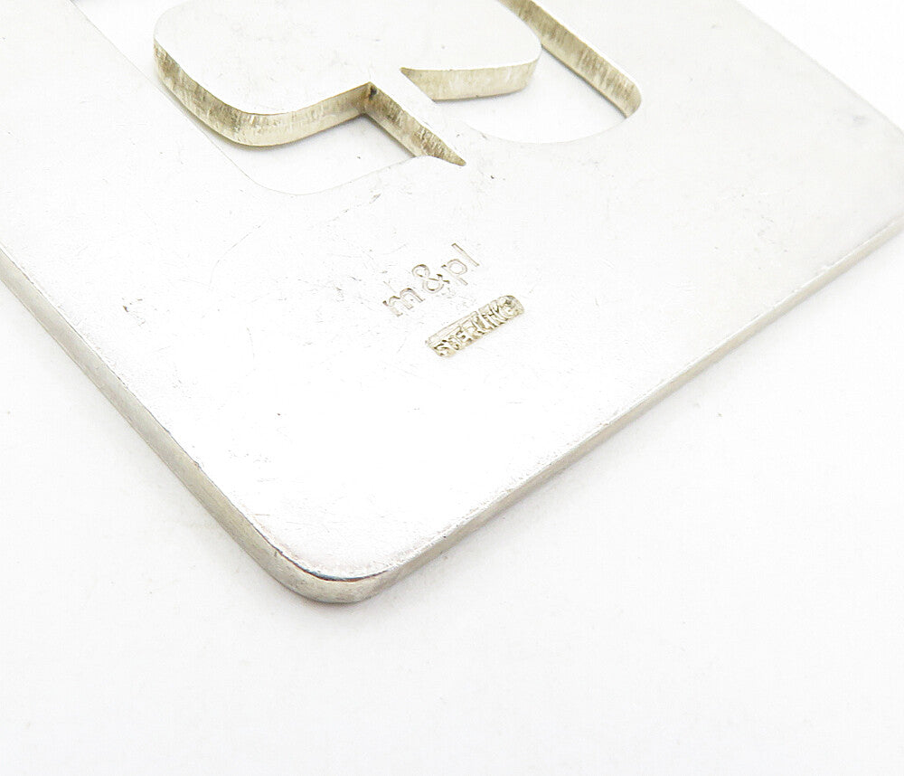 M&PL 925 Sterling Silver  Vintage Shiny Cutout Design Square Pendant  PT6528