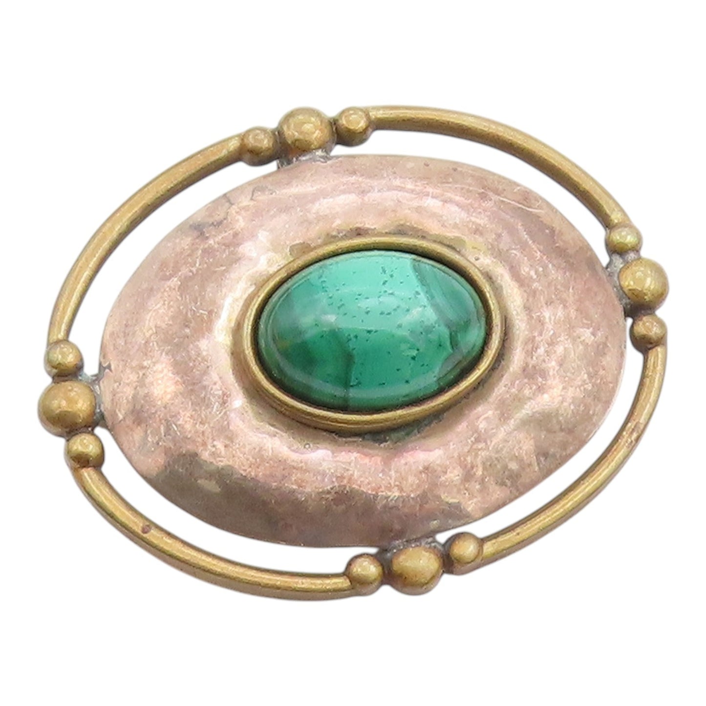 LOUIS BOOTH 925 Silver  Vintage Oval Beaded Malachite Brooch Pin  BP9657