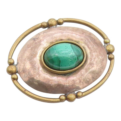 LOUIS BOOTH 925 Silver  Vintage Oval Beaded Malachite Brooch Pin  BP9657