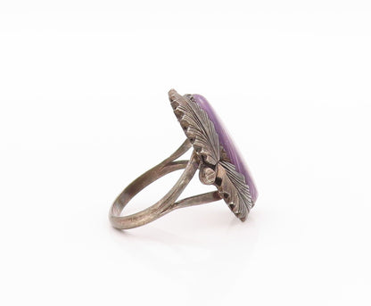 925 Sterling Silver Vintage Ring NAVAJO Wampum Shell & Leaves  SZ 5  RG32324