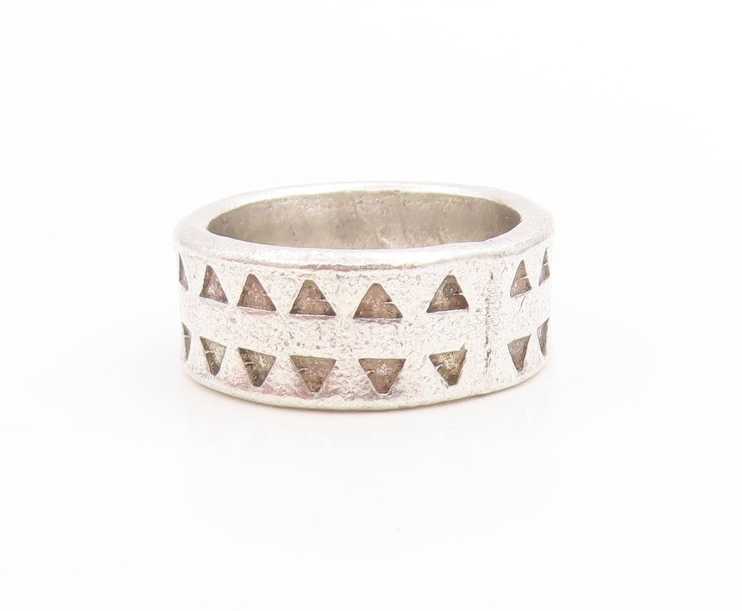 925 Sterling Silver Vintage Ring Etched Geometric Triangle Cutout  Sz 7  RG34153
