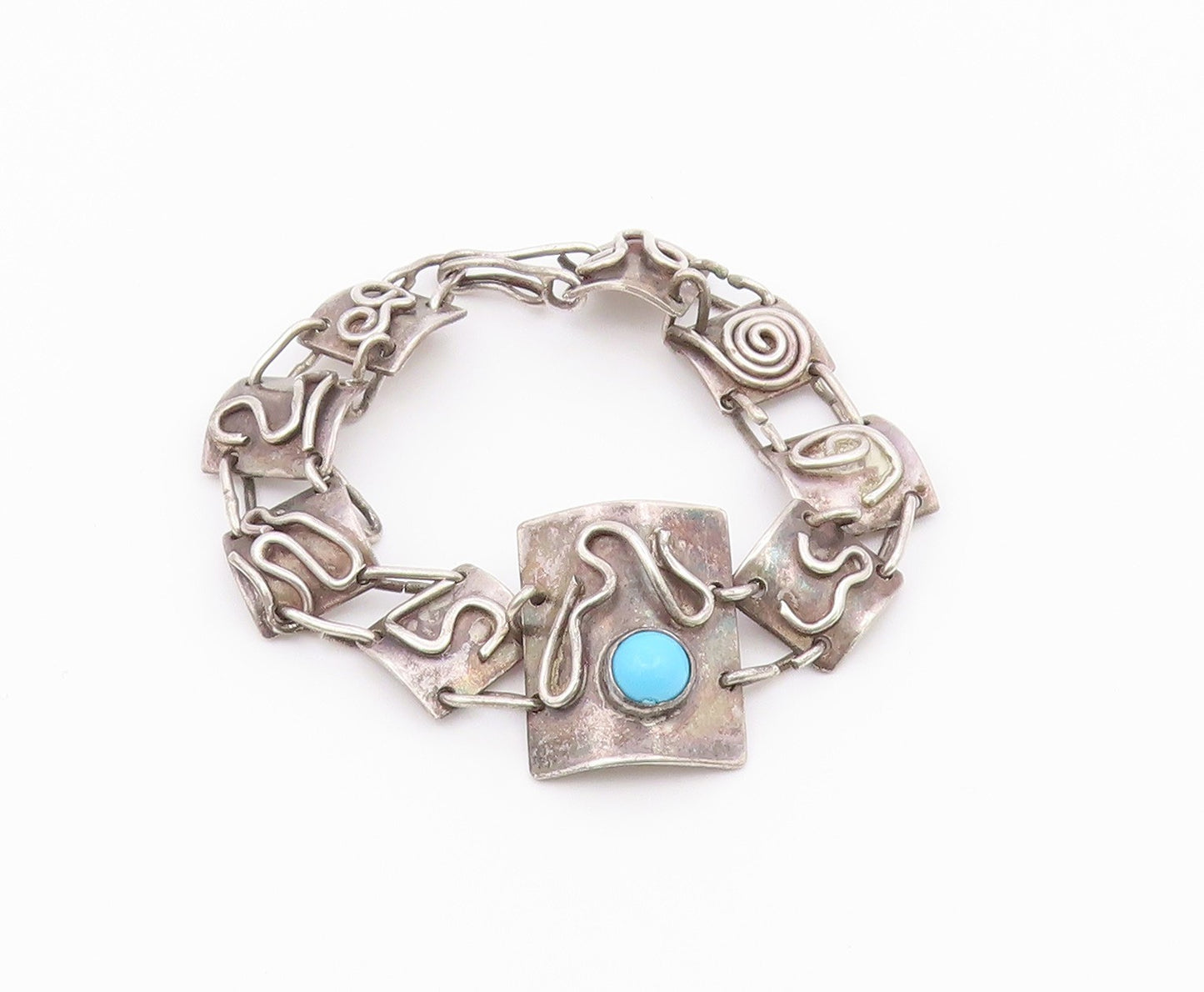 925 Sterling Silver  Vintage Turquoise Swirl Spiral Chain Bracelet  BT8929