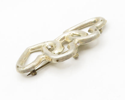 MEXICO 925 Silver  Vintage Triple Open Love Heart Smooth Brooch Pin  BP5281