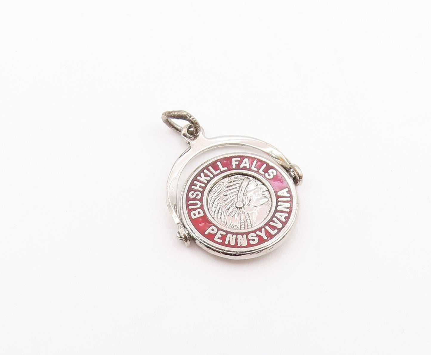 925 Silver Vintage Enamel Bushkill Falls Pennsylvania Pendant (SPINS) PT21337