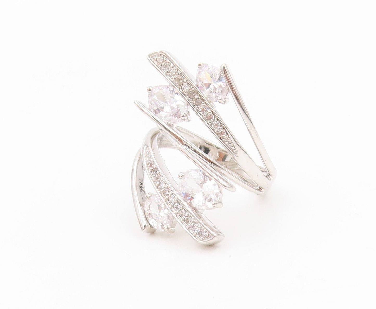 925 Sterling Silver Vintage Ring Designer Bypass Cutout CZ Inlay Sz 7 RG31894