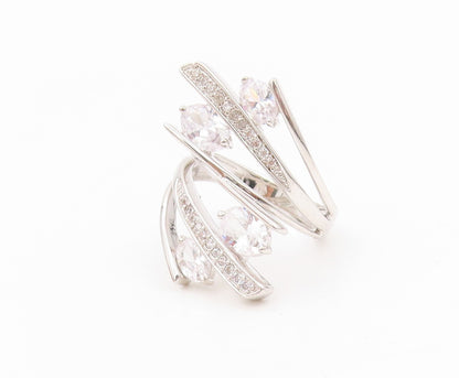 925 Sterling Silver Vintage Ring Designer Bypass Cutout CZ Inlay Sz 7 RG31894
