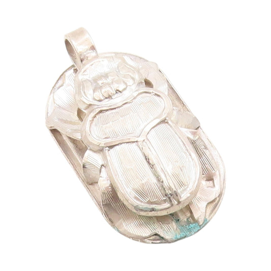 925 Sterling Silver Vintage Pendant Solid 3D Scarab Design Cutout  PT23970