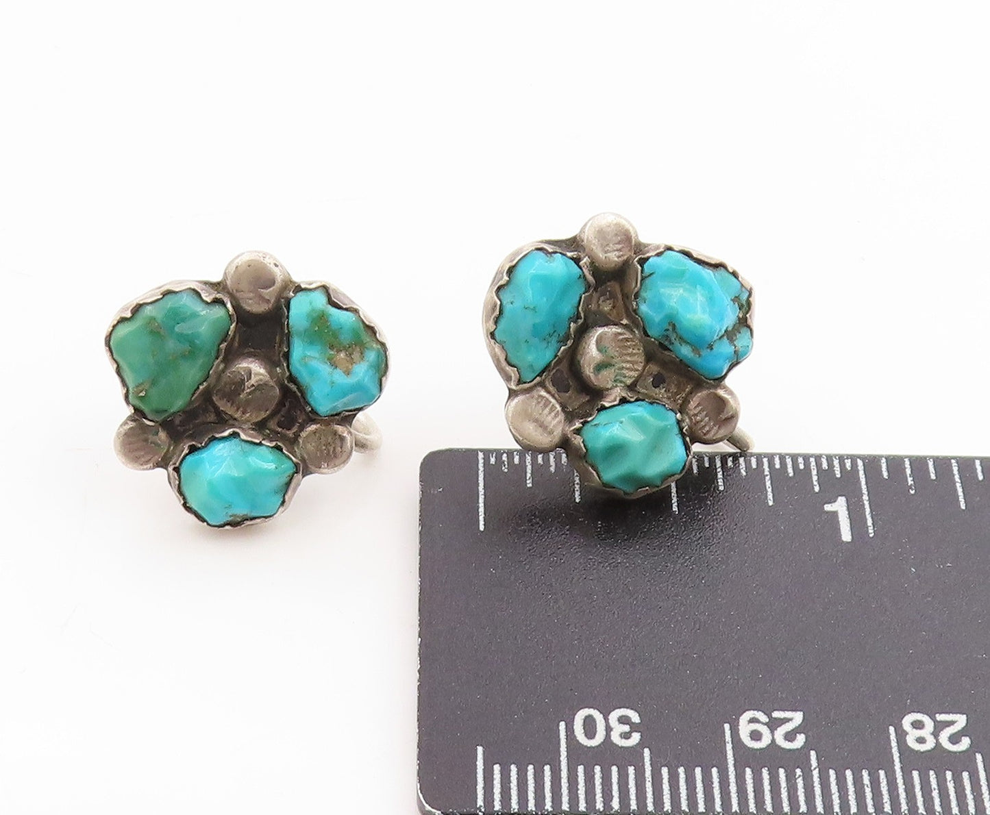 925 Sterling Silver Vintage Earrings NAVAJO ZUNI Turquoise Screw Back  EG13764