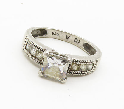 925 Sterling Silver  Cubic Zirconia Solitaire With Accents Ring Sz 10  RG15492