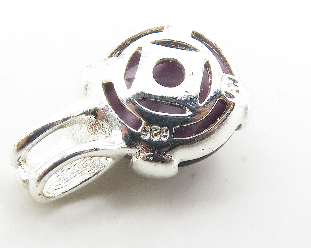 925 Sterling Silver  Vintage Cabochon Purple Cat's Eye Stone Pendant  PT14890