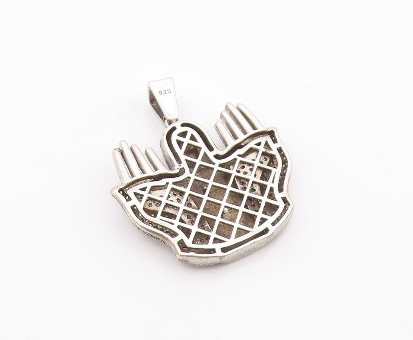 925 Sterling Silver  Vintage Cubic Zirconia Jesus Cross Hands Pendant  PT14436