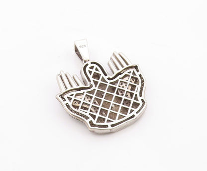 925 Sterling Silver  Vintage Cubic Zirconia Jesus Cross Hands Pendant  PT14436