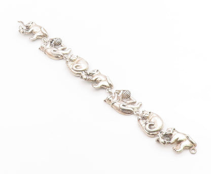 925 Sterling Silver Vintage Bracelet MEXICO Figural Playing Cats Link  BT12046