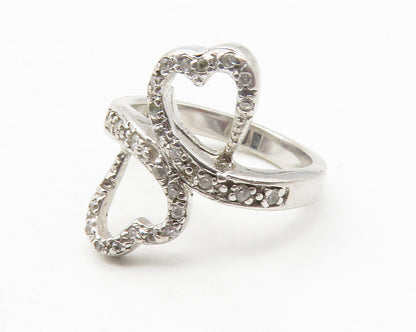 925 Sterling Silver  Topaz Open Love Heart Bypass Band Ring Sz 5.5  RG11828