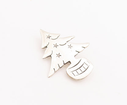 925 Sterling Silver Vintage Brooch Pin MEXICO Etched Christmas Tree  BP11149