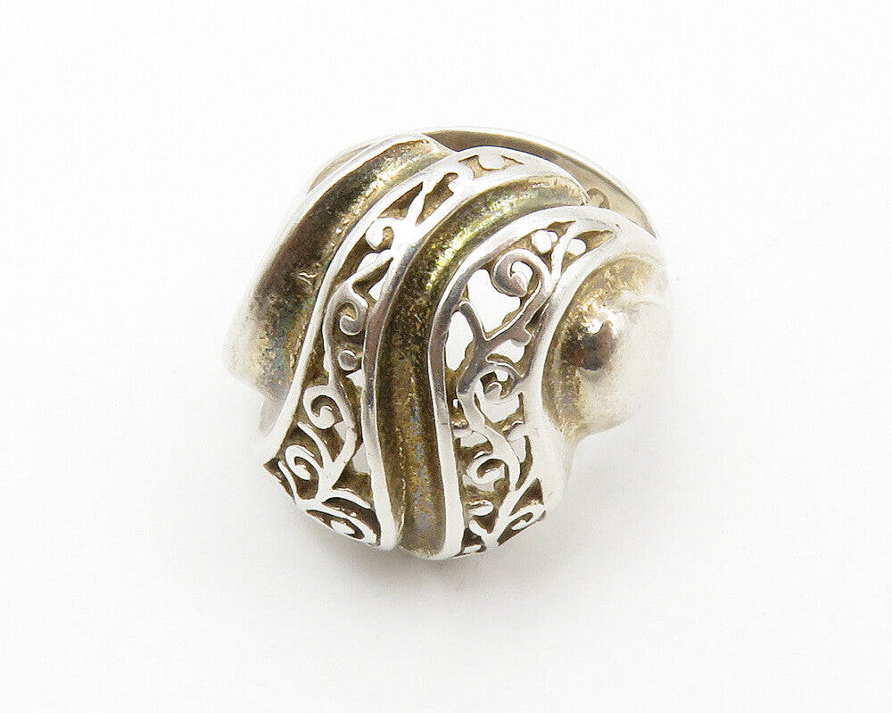 925 Sterling Silver  Vintage Shiny Swirl Vine Open Band Ring Sz 6  RG13931