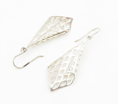 925 Sterling Silver  Shiny Cutout Folded Design Dangle Earrings  EG7571