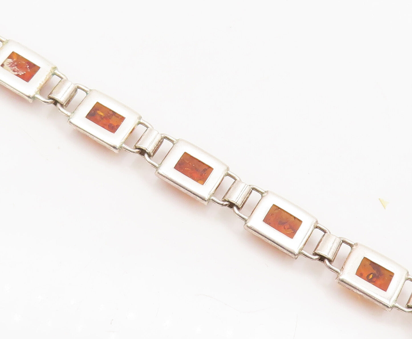925 Sterling Silver  Vintage Multiple Honey Amber Square Link Bracelet BT10065