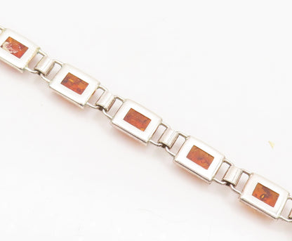 925 Sterling Silver  Vintage Multiple Honey Amber Square Link Bracelet BT10065