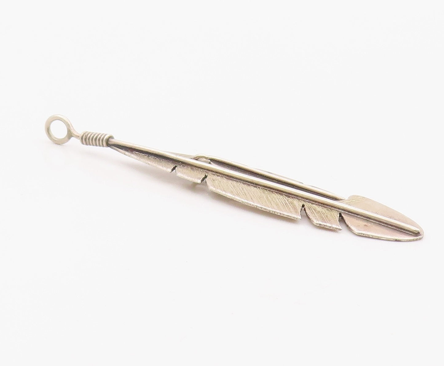 925 Sterling Silver Vintage Pendant Minimalist Etched Quill Feather  PT26323