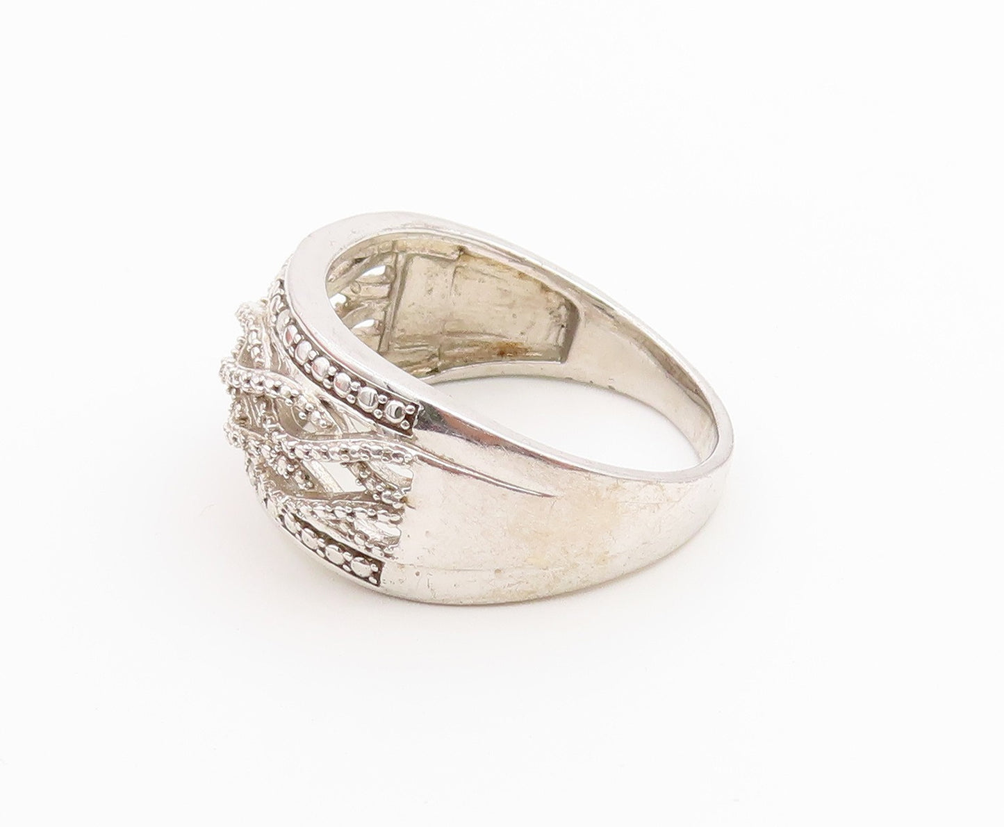 925 Sterling Silver Vintage Ring Topaz Braided Celtic Weave Band  Sz 12  RG36681