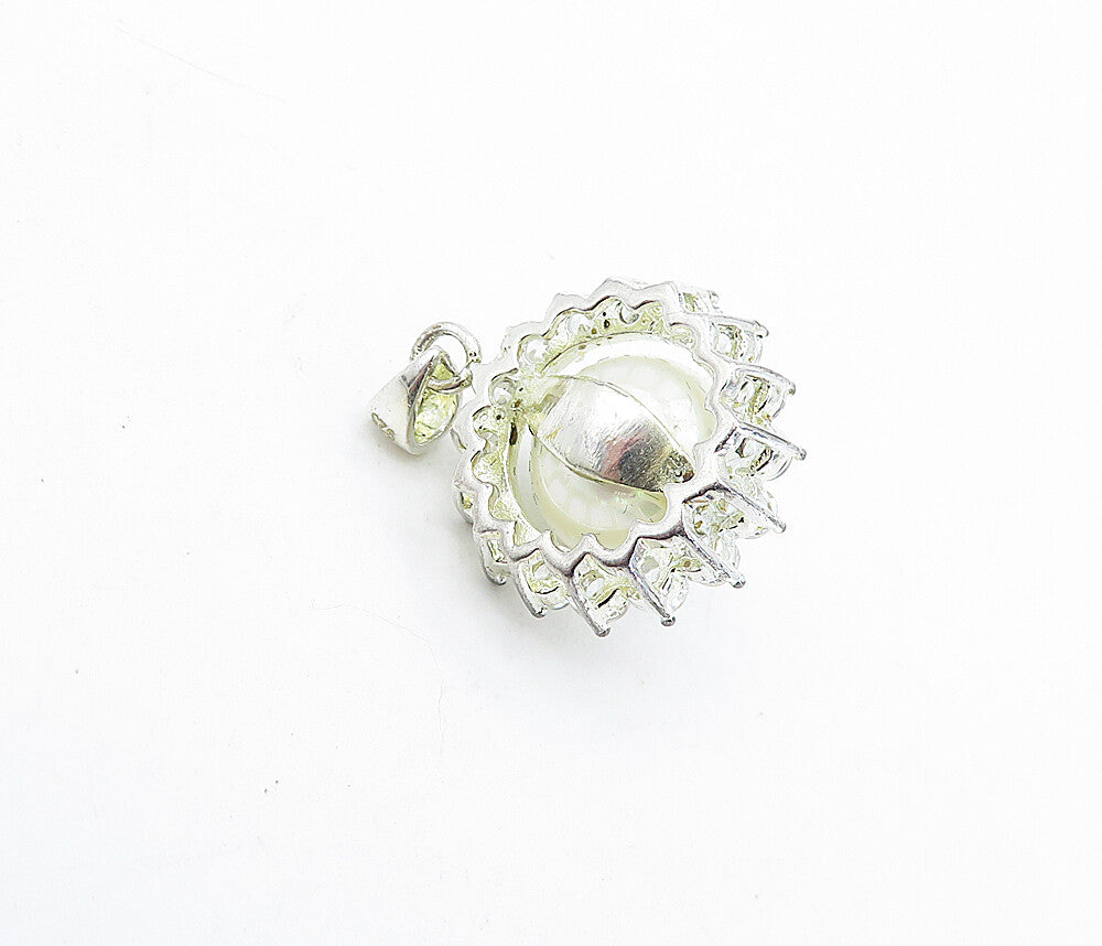 925 Sterling Silver  Freshwater Pearl & Cubic Zirconia Drop Pendant  PT3309