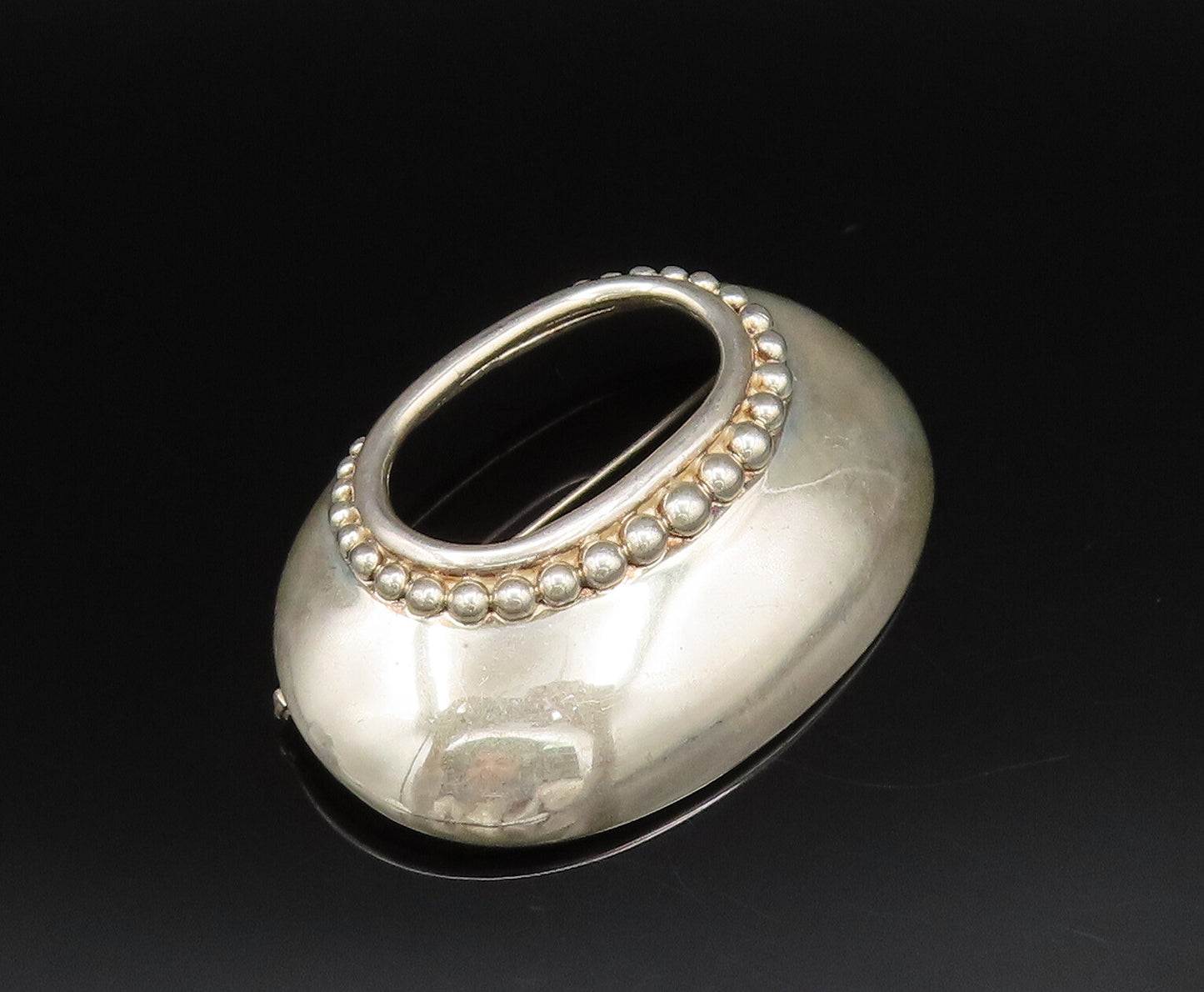 MEXICO 925 Sterling Silver  Vintage Beaded Open Oval Dome Brooch Pin  BP10039
