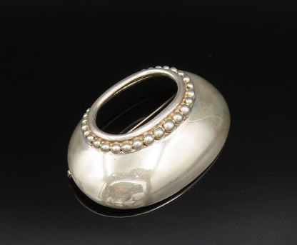 MEXICO 925 Sterling Silver  Vintage Beaded Open Oval Dome Brooch Pin  BP10039