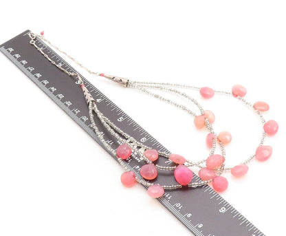 925 Sterling Silver  Vintage Faceted Pink Chalcedony Chain Necklace  NE1161