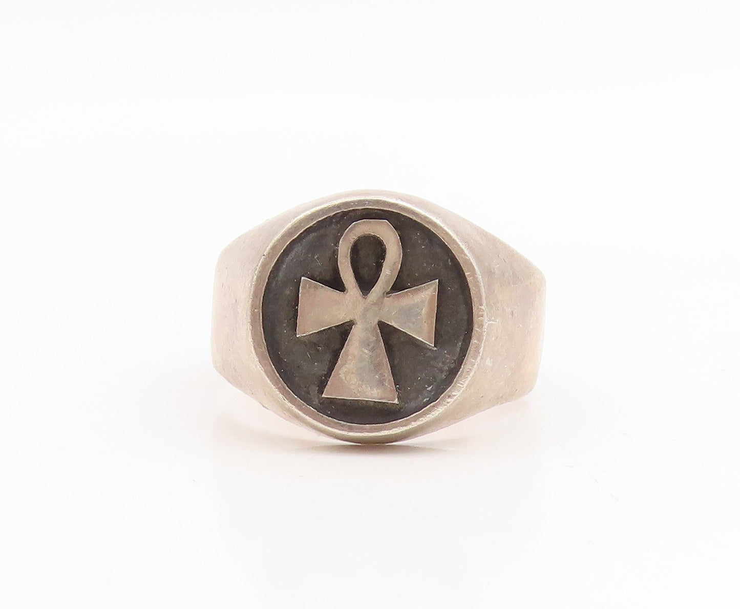 925 Sterling Silver Vintage Ring Carved Egyptian Ankh Symbol  Sz 11  RG34903