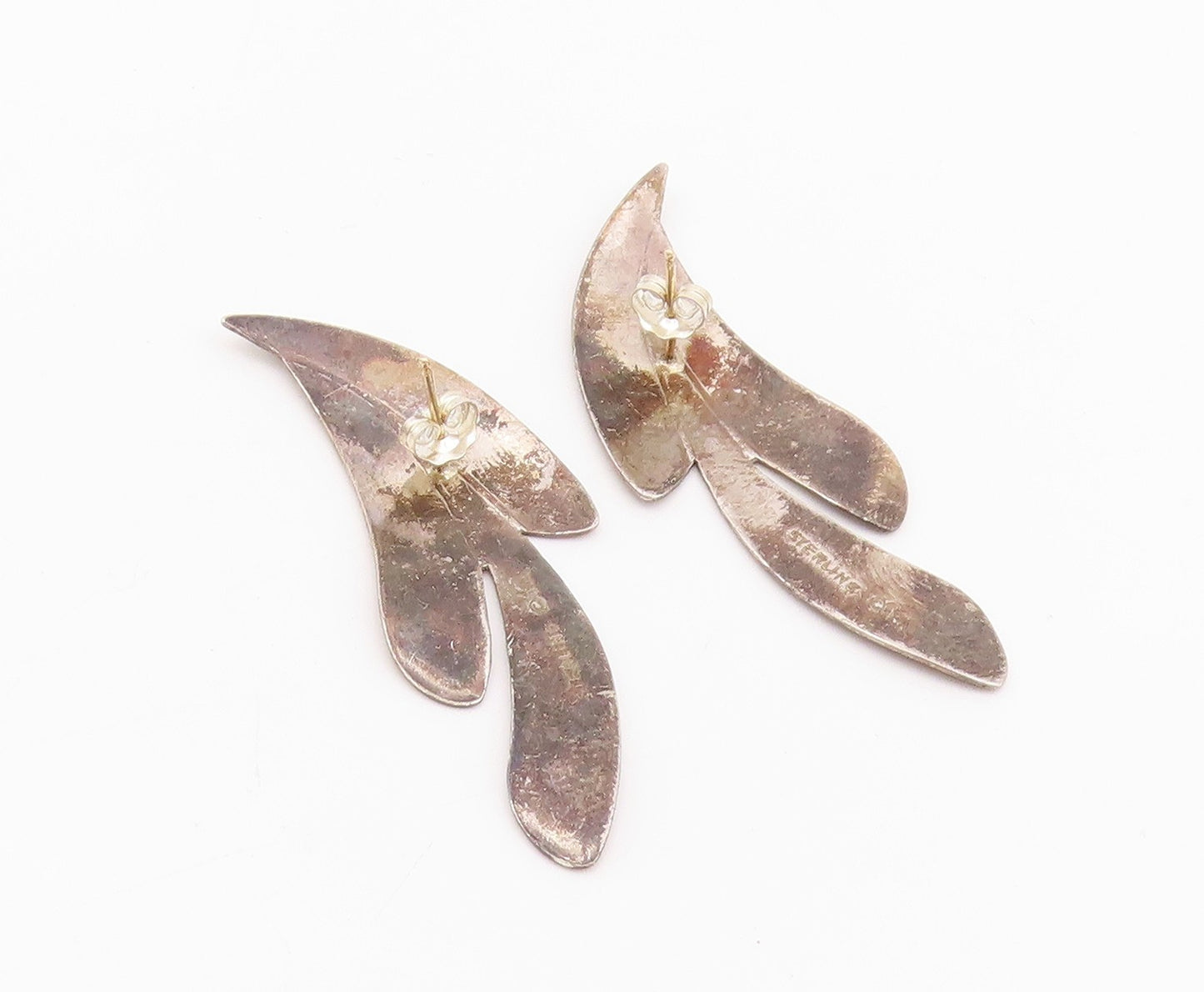 14k Gold 925 Sterling Silver Vintage Earrings Cutout Leaf Design  EG13630