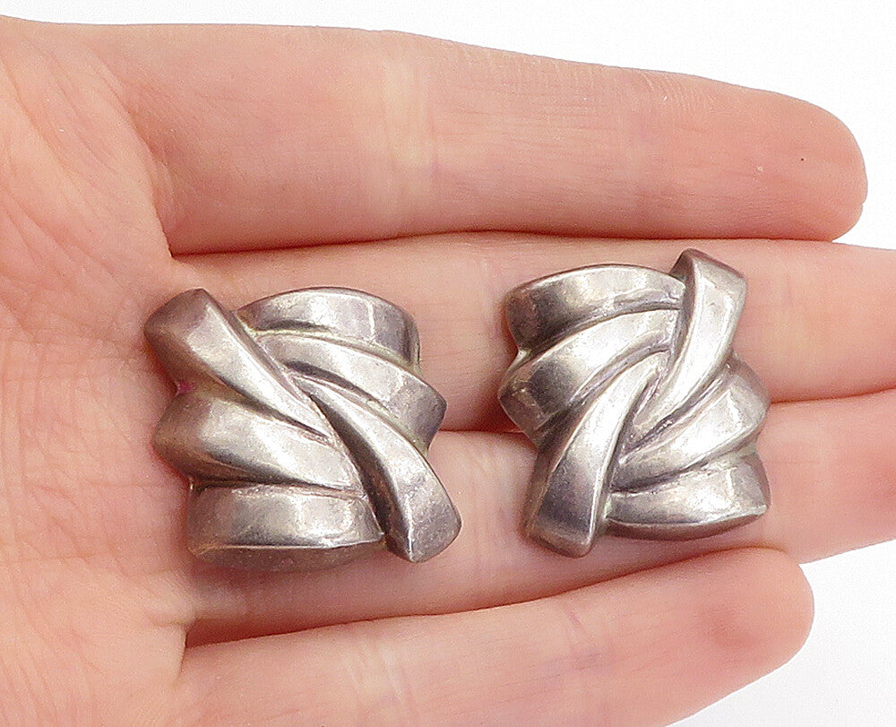 925 Sterling Silver  Vintage Dark Tone Modernist Design Drop Earrings  EG2270
