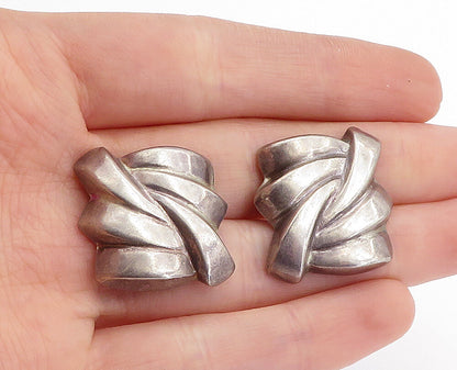 925 Sterling Silver  Vintage Dark Tone Modernist Design Drop Earrings  EG2270