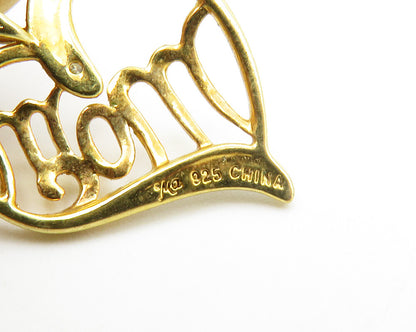 925 Sterling Silver  Genuine Diamond Gold Plated Mom Heart Pendant  PT10560